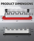 Heavy Duty Power Distribution Bus Bar Pair With Six M10 Studs And Twelve Lugs For Serious Juice Handling In Off Grid Solar Arrays And Ev Conversions Using 12 24 Or 48 Volt Compatibility Plus Rock Solid Copper Build For No Sweat Thermal Control diagram showing product dimensions of a 6.5" copper bus bar with M10 studs.