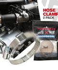 Beefy Heavy Duty Stainless Steel Hose Clamp Set Two Pack Adjustable from 1.75 to 2.75 inch 44 to 70 mm on engine