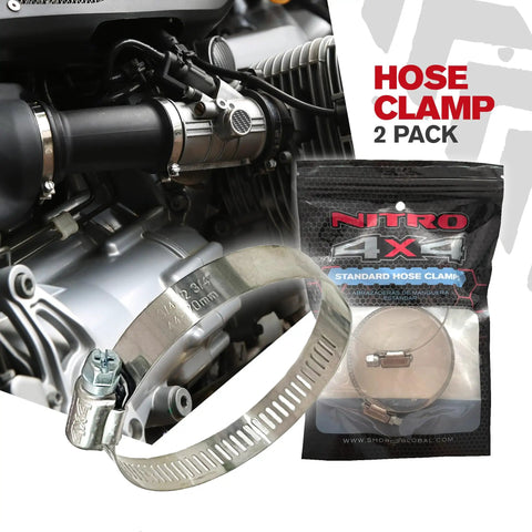 Beefy Heavy Duty Stainless Steel Hose Clamp Set Two Pack Adjustable from 1.75 to 2.75 inch 44 to 70 mm on engine