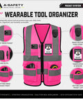 Dope Bright Pink Hi Vis Reflective Safety Vest With Front Zipper And Radio Mic Loop Lightweight Polyester Workgear Built Tough And Ready For The Daily Grind, featuring pockets and ID window.