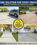 Image showing Dead Set Self Leveling Concrete Crack Filler 4 Pack Liquid Cement Sealant For Driveways And Garage Floors Waterproof Gray Bulk Repair Kit in use on various surfaces including driveways and patios.