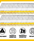 1000 Count 2 Inch Framing Nails With Ring Shank And Flat D Head 21 Degree Galvanized Plastic Collated Strip in a row for construction.