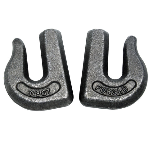 Pair of 3/8 inch G70 forged steel grab hooks from Six Pack Three Eighths Inch Weld On Grab Hook Set With 6600 Lb Working Load Limit