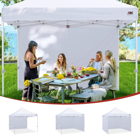 Sidewall For 10x10 Pop Up Canopy Tent, Waterproof 300D Polyester With PU Coating, Blocks Ninety Nine Percent UV Rays, white setup