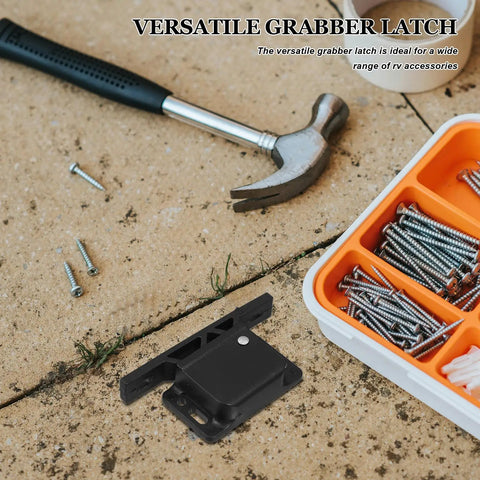 RV Cabinet Latch Set 2 Pack Push To Close Drawer And Door Lock Grabber Catch with screws and adhesive on concrete ground