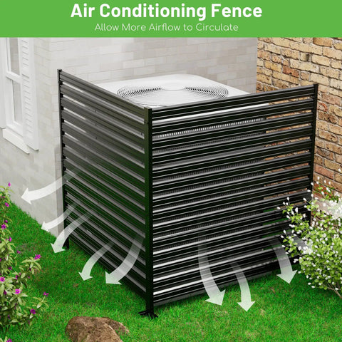 No-Dig Metal Privacy Fence Screen For Outdoor AC Unit Cover And Trash Bin Enclosure, 42 Inch High By 38 Inch Wide.