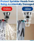 Before and after image of Dead Simple White Fire Sprinkler Head Guard Cover 2 Pack Fits 1/2 And 3/4 Inch Heads 6 Inch Deep Protective Cage.