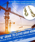 Close-up of Amazon SPARKWHIZ 5/16 in Grade 70 clevis grab hooks with chain; forged steel towing hardware (10 pack)