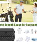 Two Layer Golf Trunk Organizer For Cars with golf gear and apparel, ventilated compartment for two pairs shoes, black