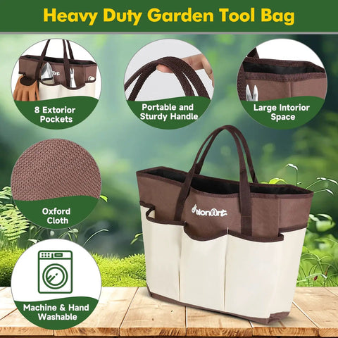 Heavy Duty 10 Piece Garden Tool Set For Women And Men With Aluminum Tools Non Slip Ergonomic Handles Tote Bag close-up