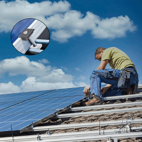 Heavy Duty Rock Solid Center Clamps For Solar Panels 10 Pack No Nonsense Aluminum Alloy Mounting Hardware Fits 30mm And 35mm Panels in use on RV roof.