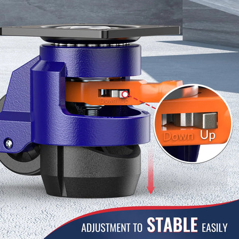 Close-up of Heavy Duty Leveling Casters Set Of 4 With Ratchet Handle For Quick Height Adjustment, highlighting ratchet mechanism.