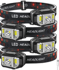 Rechargeable LED Headlamp With Ultra Bright Output, Motion Sensor Auto On Off, Waterproof Headlight in 4 Pack