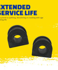 Front view of MOOG K200846 suspension stabilizer bar bushings, black rubber pair for Ford F-150