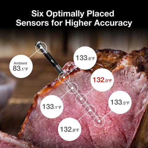 Smart Bluetooth Wireless Meat Thermometer With Standalone Base and WiFi, 6 Sensors With NIST Certified Accuracy reading meat temperatures