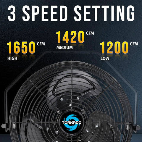 Beefy Outdoor Wall Mounted Fan Weatherproof IPX4 12 Inch High Velocity Metal Fan With 3 Speed Settings airflow details.