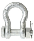 One And One Eighth Inch Galvanized Bolt Type Anchor Shackle With Beefy Nine And A Half Ton Working Load Limit For Lifting Rigging And Recovery Applications Heavy Duty, side view
