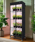 Mini Indoor Greenhouse With 18W T8 Grow Lights And Digital Thermo Hygrometer, 27 By 15 By 70 Inches Smart Grow Tent In Black Oxford Cover