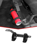 Under Front Seat Fire Extinguisher Bracket For Jeep Wrangler JK 2007 2008 2009 2010 2011 2012 2013 2014 2015 2016 2017 Left Side Mount Heavy Duty Metal Holder With Adjustable Nylon Strap Easy Install Off Road Safety Accessory installed view