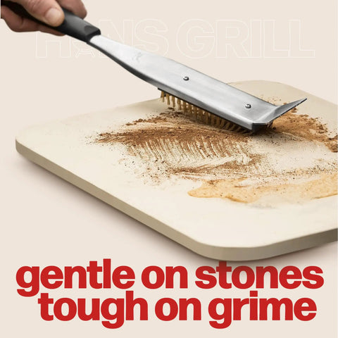 2 In 1 Pizza Oven Brush And Scraper For Quick Stone Cleaning With Stainless Steel Head cleaning pizza stone surface