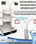 Game Changing Curved Gondola Shelf Double Side Magnetic Base Sign Holder Rack, showing 16" arms for signage use in retail space.