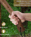 Hand holding 14.4 Inch Hatchet For Camping And Survival With Sheath, Beefy Bushcraft Axe Built From 1065 Carbon Steel And Beech Handle