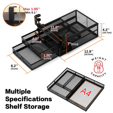 Under Desk And Desktop Drawer Organizer With 2 Tier Metal Slide Out Drawers In Black Game Changing Space Saver with size details