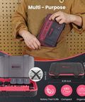 Person holding Mini Cordless Rotary Tool Kit with 5 Speed 3.7V Rechargeable USB Charging 129 Accessories in a compact case