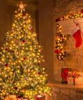 Christmas tree lit with Solar Outdoor String Lights 60Ft 180 LED IP67 Waterproof Dope 8 Modes With Timer Memory Function