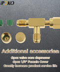 Aupoko brass quick-coupler access tee with swivel connector and 1/4-inch fittings; includes green caps