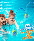 Child and adult playing with Five Color Rainbow Water Skipping Balls Set For Pool Play Soft TPR Material Easy Grip Floating Design