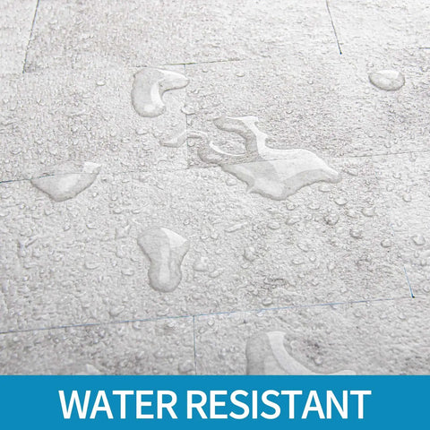 10 Pack Peel And Stick Backsplash Tiles With Realistic 3D Stone Texture In Natural White For Kitchen, Bathroom, Fireplace And Vanity, Mess Free And Easy To Install, Heat And Moisture Resistant, No Grout Needed. Close-up showing water resistance on Natural White 3D stone texture.