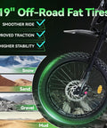 19" Off-Road Fat Tires for Heavy Duty Adult Electric Dirt Bike With Full Suspension, designed for smooth rides on various terrains.