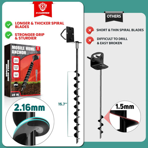 Heavy Duty 24 Inch Spiral Blade Mobile Home Ground Anchor 4 Pack With L Shaped Brackets U Bolts And Nut Driver comparison chart