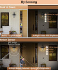 2 Pack 10 Inch Motion Sensor Outdoor Porch Lights Dusk to Dawn Exterior Wall Sconces demonstrating dusk-to-dawn and motion sensor features