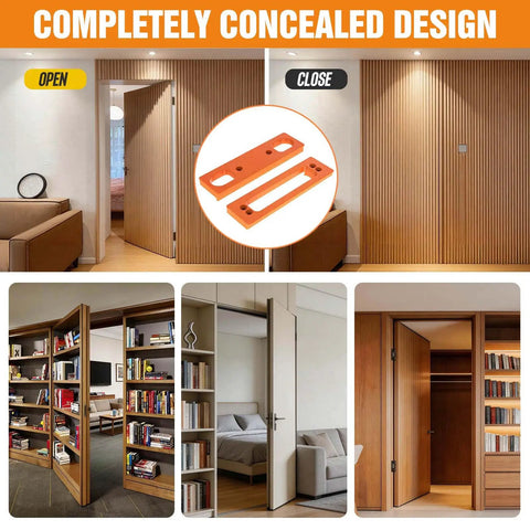 Heavy Duty 6 Inch Hidden Door Hinge Jig Delivers Dead On Alignment For Concealed Cabinet Hinges Zero Headache Setup Template For DIY Crews Chasing Pro Level Woodwork with an orange positioning guide and concealed doors.
