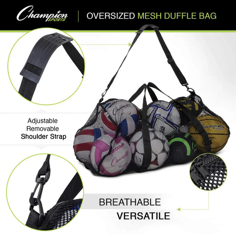 Mesh Duffle Bag With Zipper And Adjustable Shoulder Strap 15 By 36 Inches Black Oversized Gym Bag with sports equipment