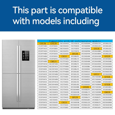 Compatibility chart with refrigerator and models list for Upgraded Fridge Evaporator Fan Motor WR60X25858 WR60X10340 OEM