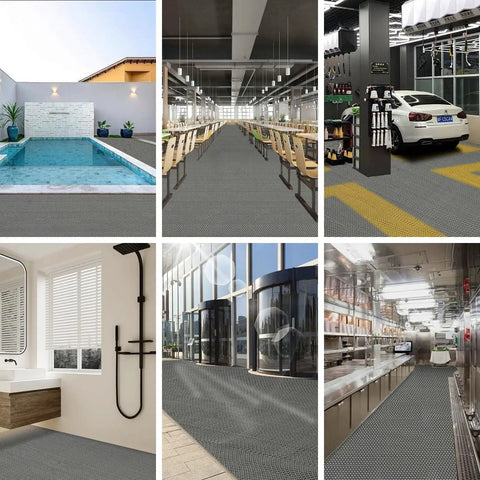 Grippy Non Slip Drainage Mats PVC Pool Floor Mat 0.23 Inch Thick Outdoor Indoor Parking Space Mat For Bathroom Garage Basement Backyard Commercial Kitchen 3 By 16.6 Feet in various settings