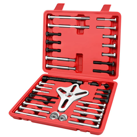 Harmonic Balancer Puller Set, 47-Piece Automotive Pulley Puller And Crank Puller Kit in red case, includes yokes and adapters