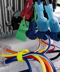 Close-up of Rapid Quick Splice T Tap Connectors Kit For 22-16 AWG Wire in use with colorful wires connected to a device.
