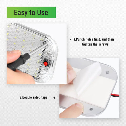 Installation of Super Bright LED Dome Light Kit For RV And Car Interior 12V To 85V 800 Lumens Ceiling Lights With On Off Switch 2 Pack