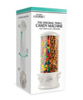 Stay Stocked On Your Favorite Treats Triple Compartment Candy Vending Machine Dispenser Pearl White design displaying colorful candy and nuts.