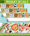 40 Pack Classroom Name Plates For Desks With Adhesive Dots Traditional Manuscript Alphabet Tags That Go Left Or Right 11.8 By 3.9 Inches Easy To Use For Student Desks Kid Friendly Animal Theme Decor with images of lions, elephants, and giraffes.
