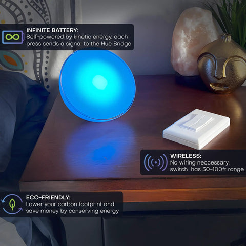 Kinetic Battery-Free Wireless Light Switch For Philips Hue 30ft Range Native Hue Bridge Compatible on tabletop