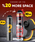 Supercharged Expanding Foam Insulation And Premium Gap Sealant Spray 30 Oz Cans with nozzle and comparison to 25 Oz can.