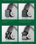 Four different gripping surfaces of deep throat welding and fabricating C clamp with T handle, including smooth, textured, X block, and V block.