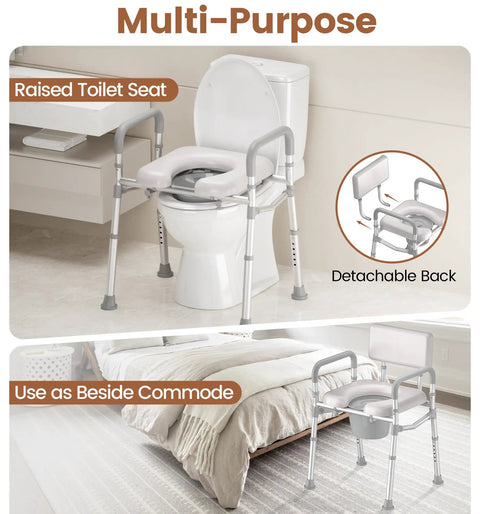 Sturdy Bedside Commode With Hella Comfy Foam Cushion And Adjustable Backrest Extra Wide Non Slip Armrests Aluminum Build For Stress Free Home Bathroom Visits