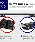 Pack of 4 XL appliance dolly rollers, alloy steel, adjustable 18.5–28.75 in, with brake lever