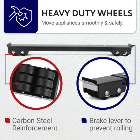 Pack of 4 XL appliance dolly rollers, alloy steel, adjustable 18.5–28.75 in, with brake lever